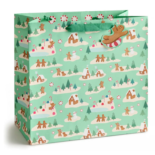 Large Gift Bag - Mint Gingerbread Village