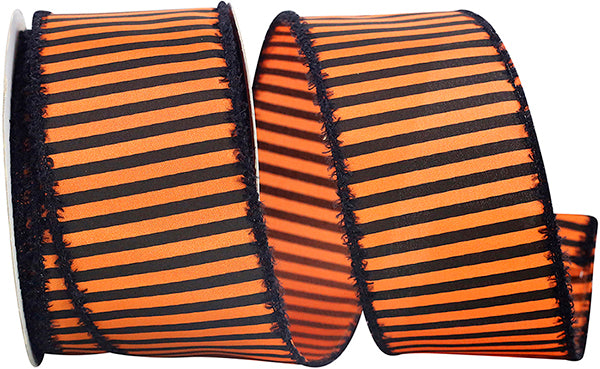 Striped Frill Wired Edge Ribbon | Orange/Black, 2.5", 20 yards