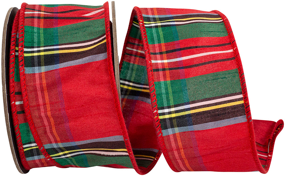 Alford Plaid Wired Edge Ribbon | Red, 2-1/2", 10 yards
