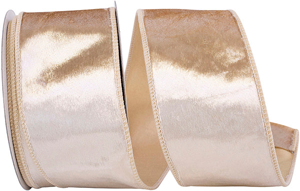 Designer Plush Velvet Wired Edge Ribbon | Champagne, 2.5", 10 yards