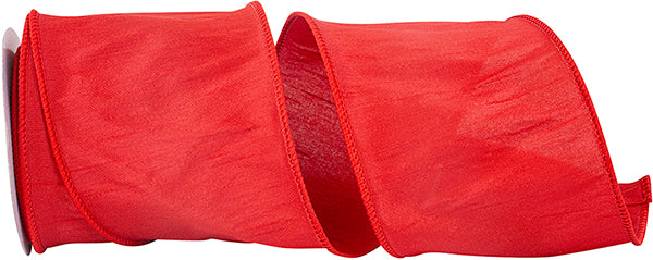 Dupioni Supreme Wired Edge Ribbon | Red, 4", 10 yards