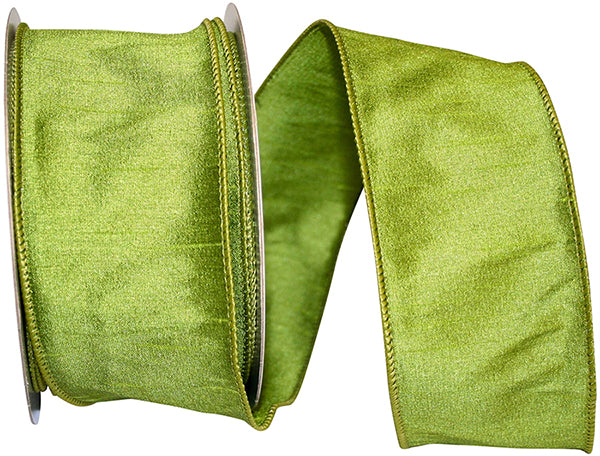 Dupioni Supreme Wired Edge Ribbon | Green, 2.5", 20 yards