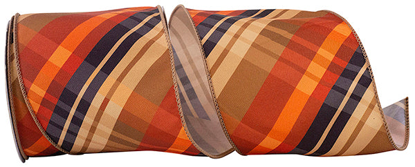 Plaid Diagonal Tierra Wired Edge Ribbon | Rust, 4", 10 yards