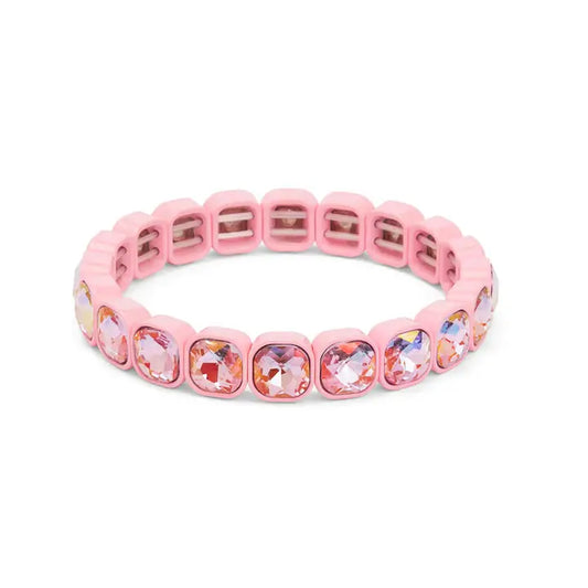 Square Crystal Stretch Bracelet - Pink