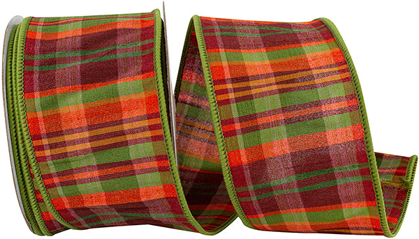 Plaid Cranberry Wired Edge Ribbon | Pink, 2.5", 10 yards