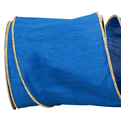 Dupioni Colors Wired Ribbon | Royal/Gold, 4"x10 yards