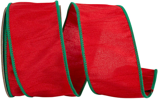 Dupioni Wired Edge Ribbon | Red/Green, 2-1/2", 10 yards