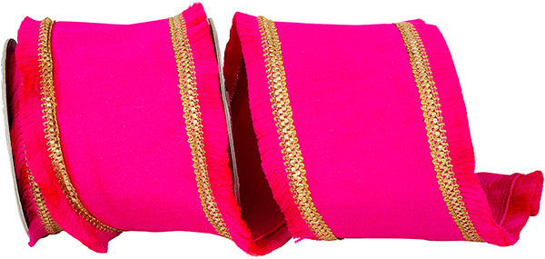 Fringe Gilded Trimming Wired Edge Ribbon | Fuchsia, 4", 5 yards