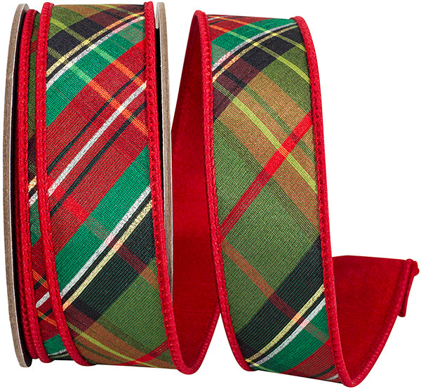 Holiday Tradition Diagonal Wired Edge Ribbon | Red/Green, 1-1/2", 10 yards