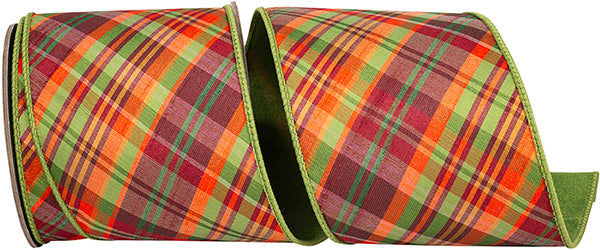 Plaid Tierra Wired Ribbon | Sage, 4 Inch, 5 Yards