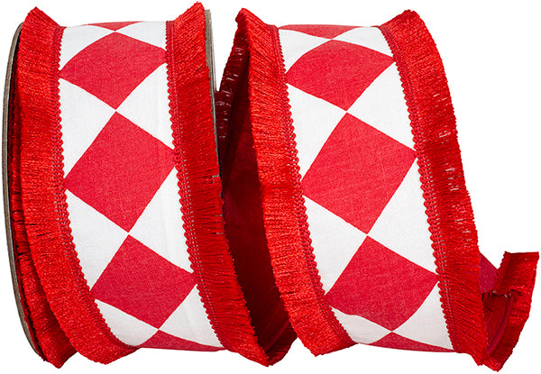 Grand Diamond Fringed Edge Wired Edge Ribbon | Red, 2.5", 10 yards