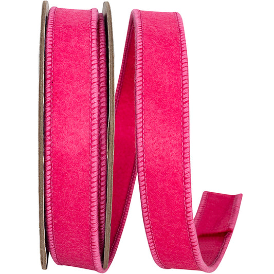 Deluxe Felt Feeling Wired Ribbon | Fuchsia, 1 Inch, 10 Yards