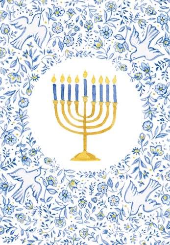 Hanukkah Card - Menorah And Doves