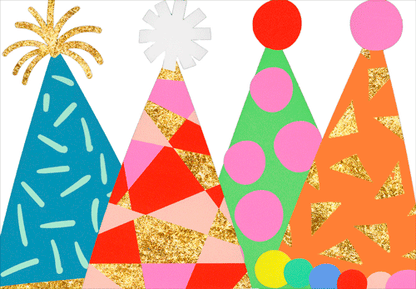 Birthday Card -  Party Hats Foil