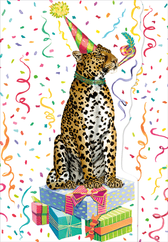 Die-Cut Birthday Card - Party Leopard