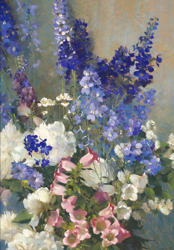 Wedding Card - Larkspur, Peonies & Canterbury Bells
