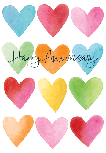 Anniversary Card - Watercolor Hearts