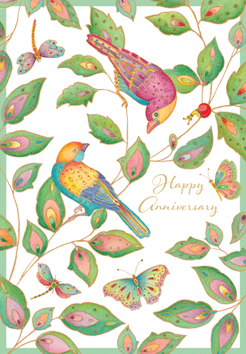 Anniversary Card -  Birds And Butterflies Foil