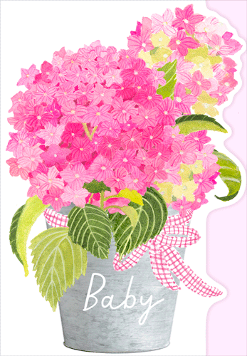 Die-Cut Baby Card -  Pink Hydrangea