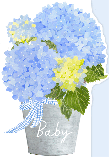 Die-Cut Baby Card -  Blue Hydrangea