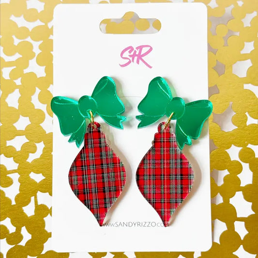 Dangle Earrings - Red Plaid Ornament