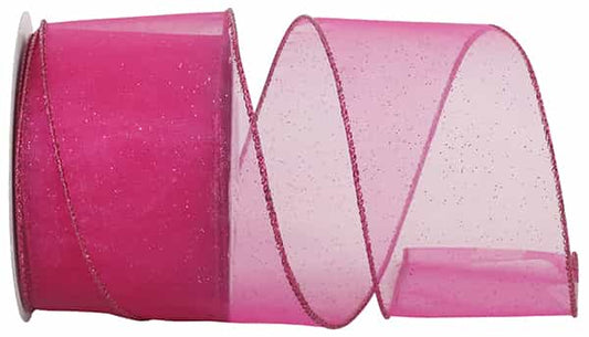 Sheer Glitz Value Wired Edge Ribbon | Fuchsia, 2.5", 10 yards