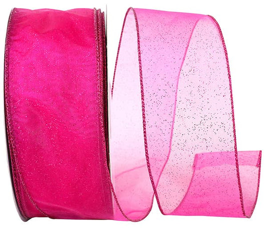 Sheer Glitz Value Wired Edge Ribbon | Fuchsia, 2.5", 50 yards