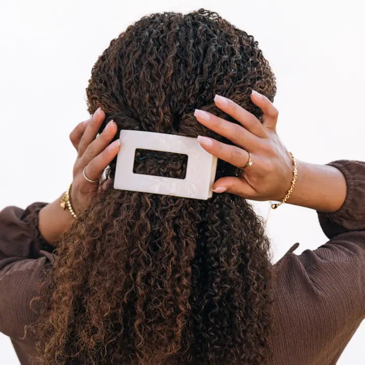 Medium Flat Rectangle Hair Clip - Almond Beige