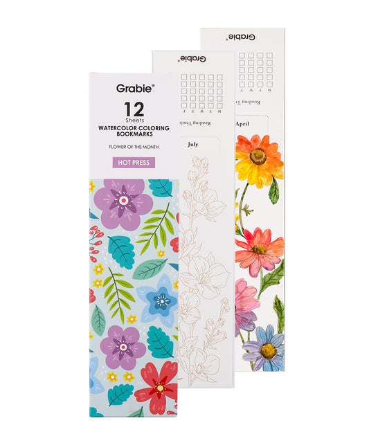 Watercolor Coloring Bookmarks - 12 Sheets