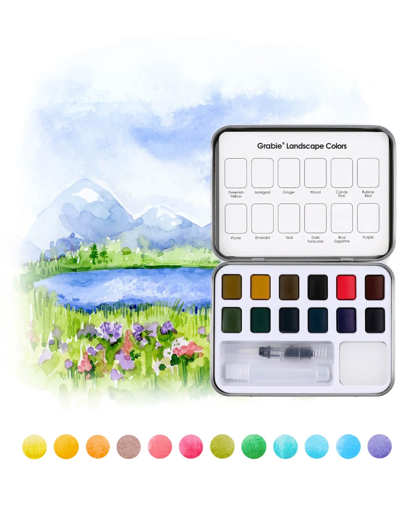 Watercolor Pocket Set of 12 with Brush - Landscape