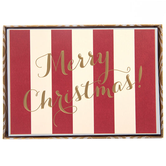 Holiday Boxed Cards - Merry Christmas Red Stripe