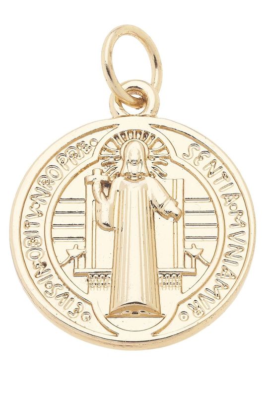 Charm - Saint Benedict Double Sided Coin - Gold