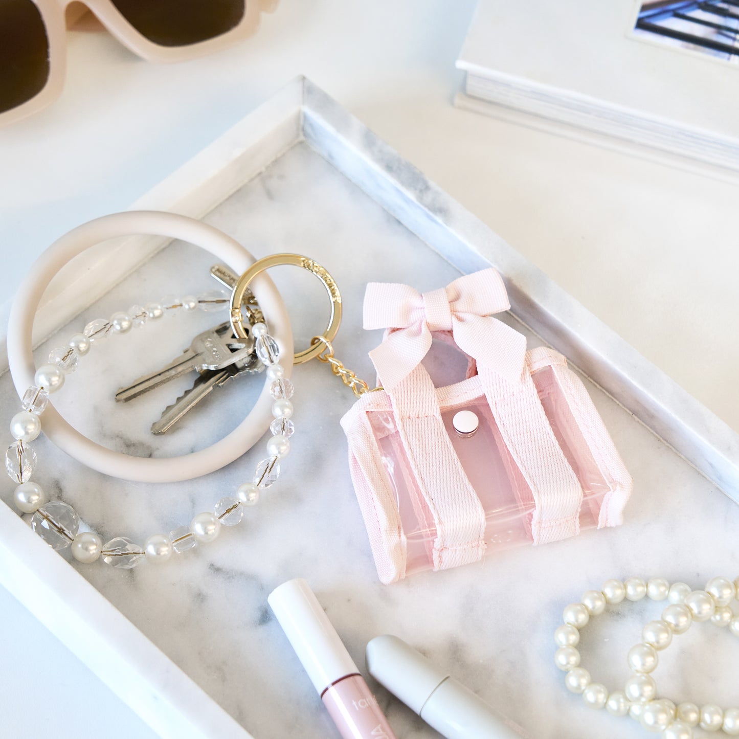 Jelly Tote Key Chain - Ballet Pink Bow