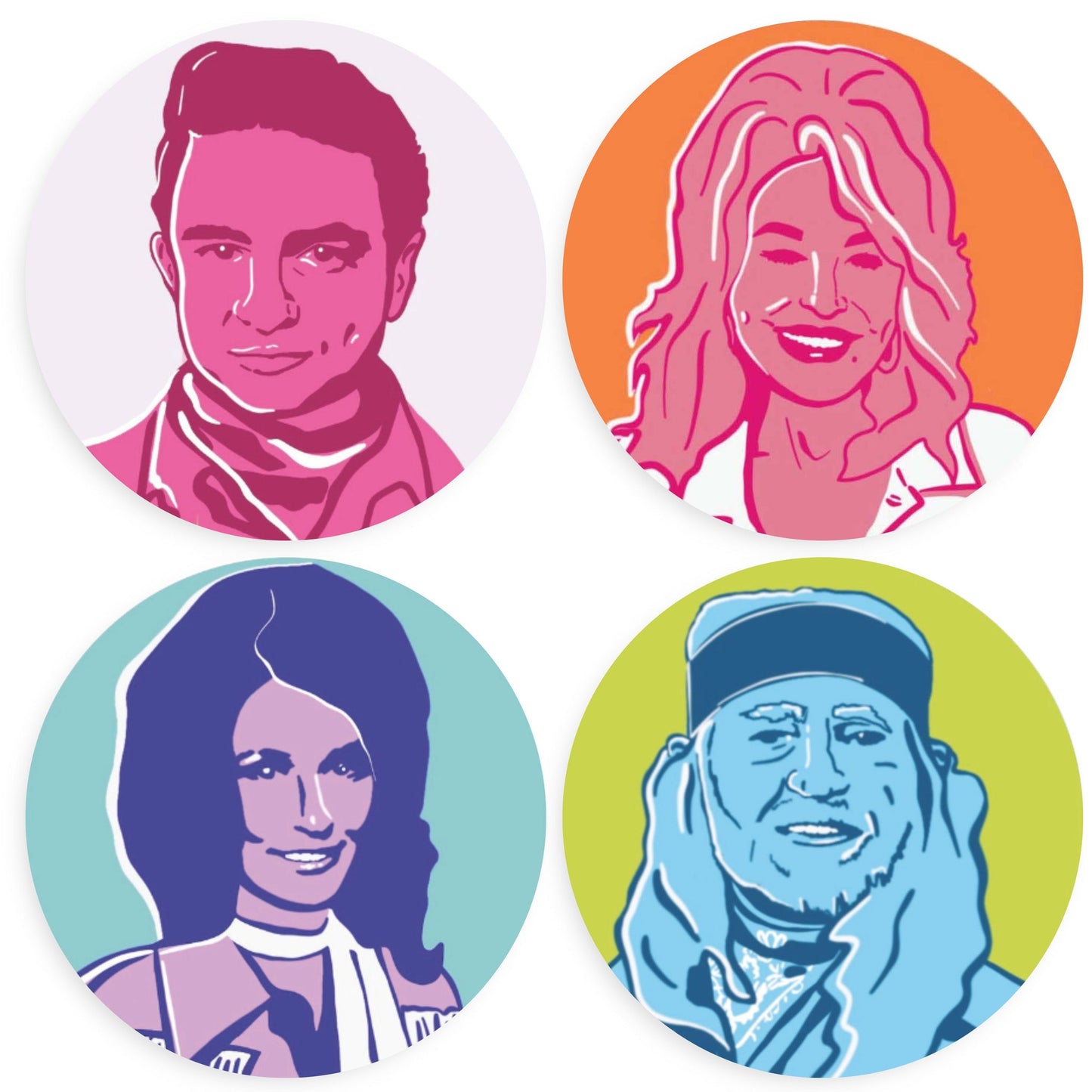 Country Legends - Set of 4 Acrylic Coasters + Holder
