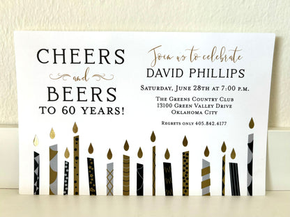 Birthday Candles Black Foil Invitation - 10 CT