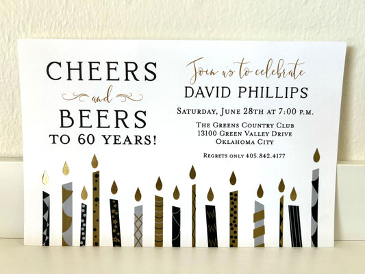 Birthday Candles Black Foil Invitation - 10 CT