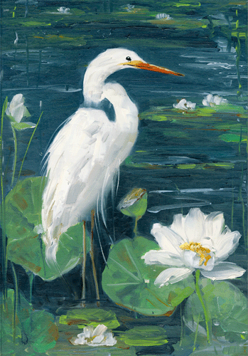 Sympathy Card - Crane And Waterlilies