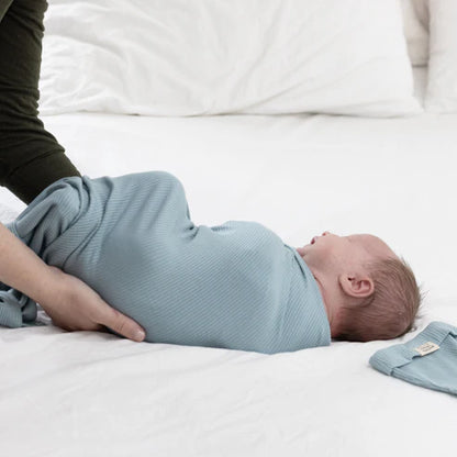 Rib Swaddle & Beanie Set - Fog