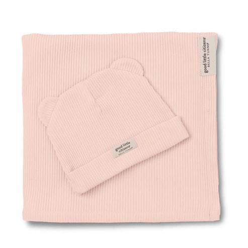 Rib Swaddle & Beanie Set - Blush