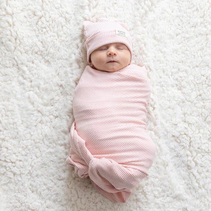 Rib Swaddle & Beanie Set - Blush