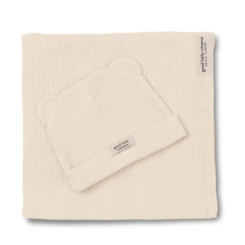 Rib Swaddle & Beanie Set - Linen