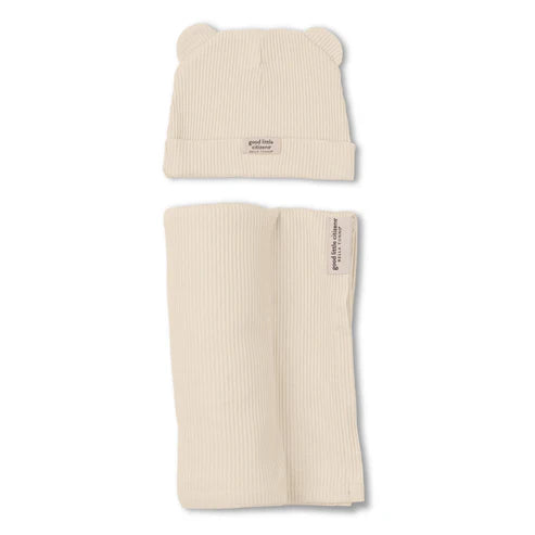 Rib Swaddle & Beanie Set - Linen