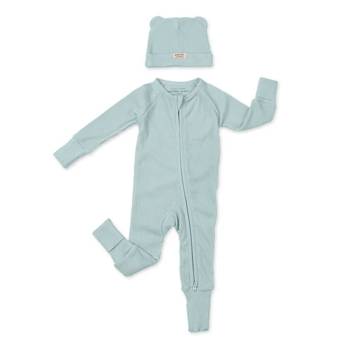 Rib Zip Fit & Beanie Set 3-6 months - Fog