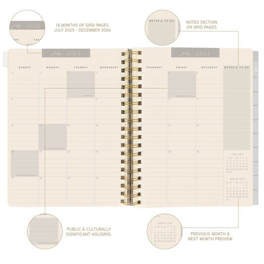 18-Month Hardbound Spiral Planner - Hydrangea