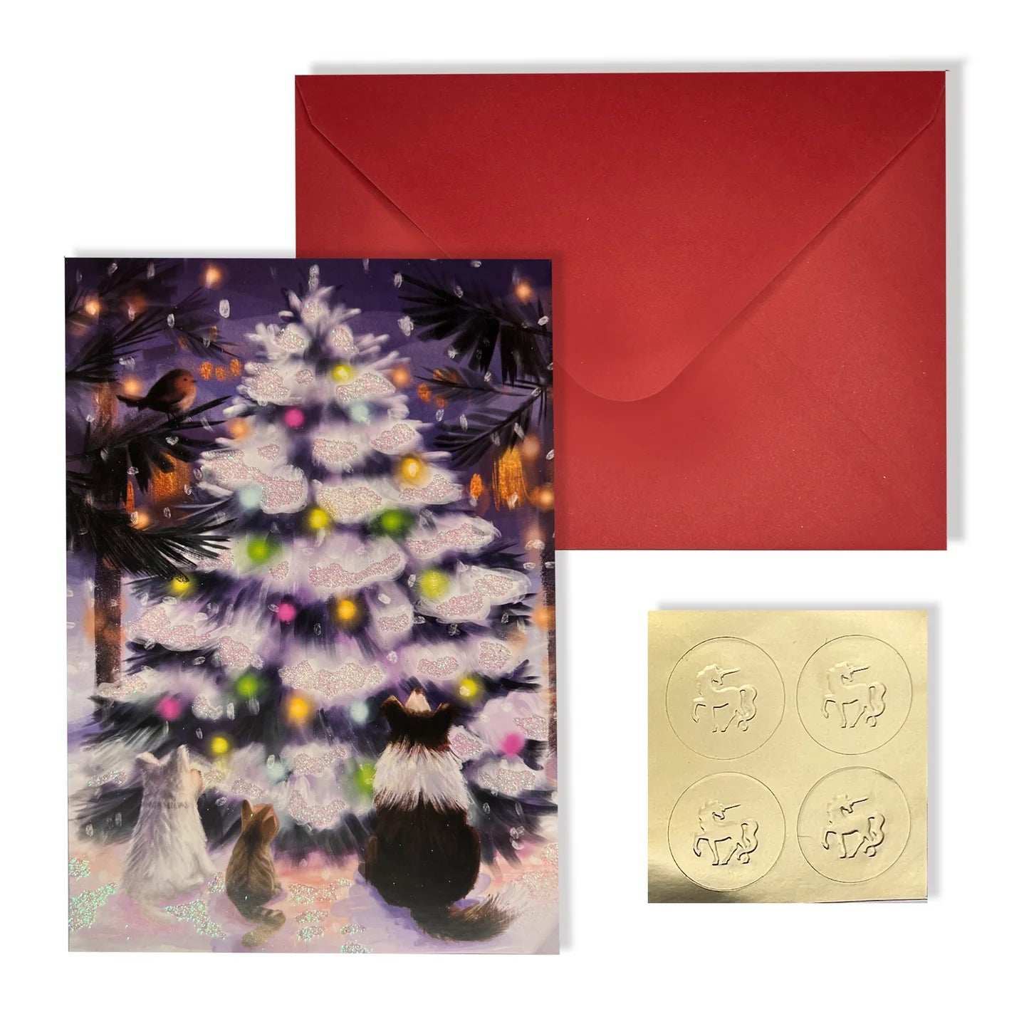 Boxed Christmas Cards - Pets Gathered Around Tree