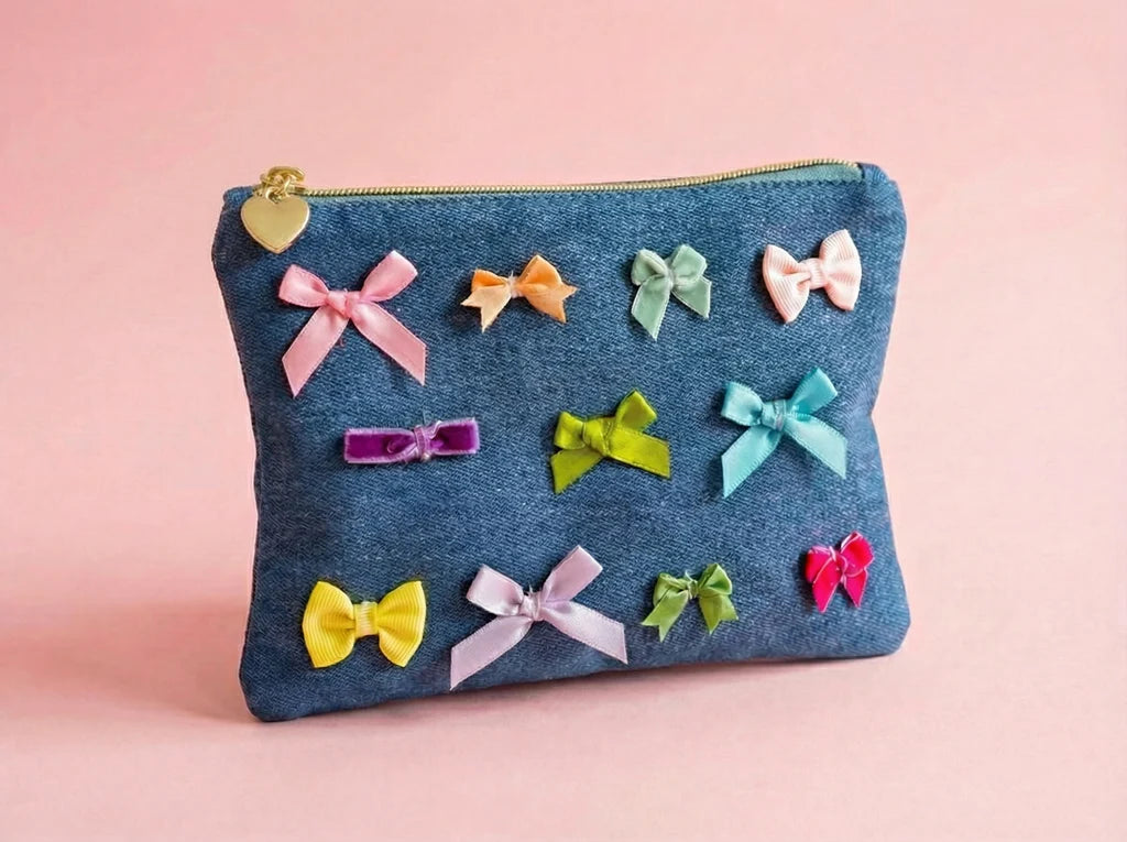 Bella Denim + Bows Pouch Medium