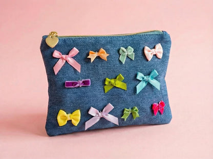 Bella Denim + Bows Pouch Medium