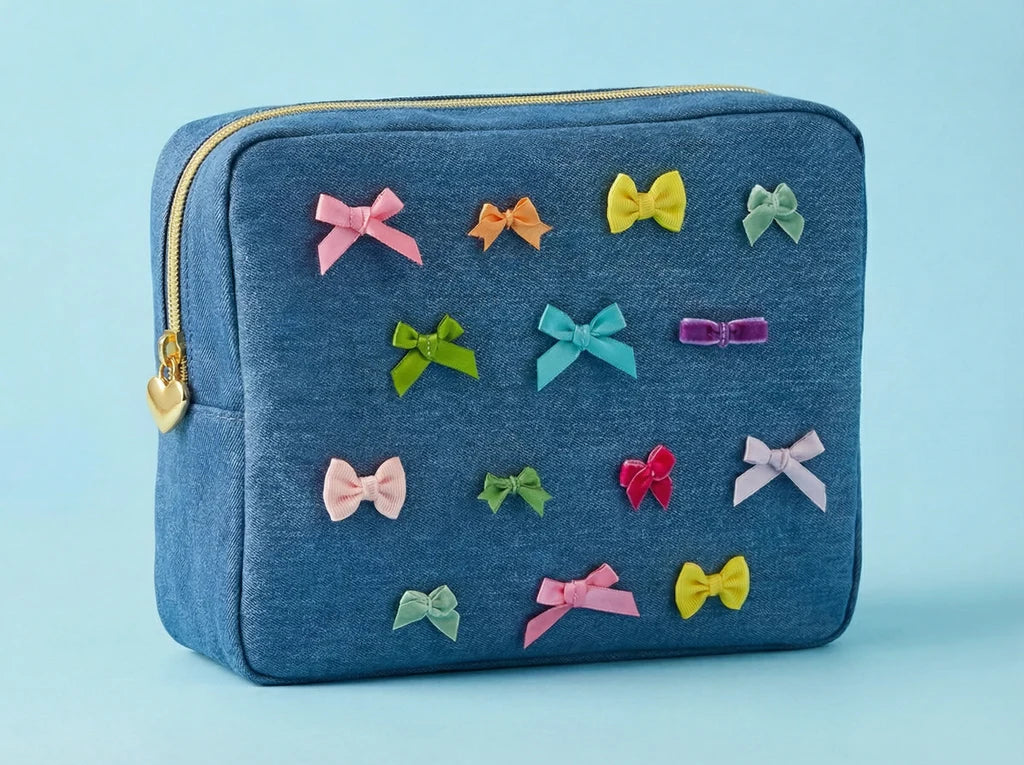Bella Denim + Bows Pouch Large