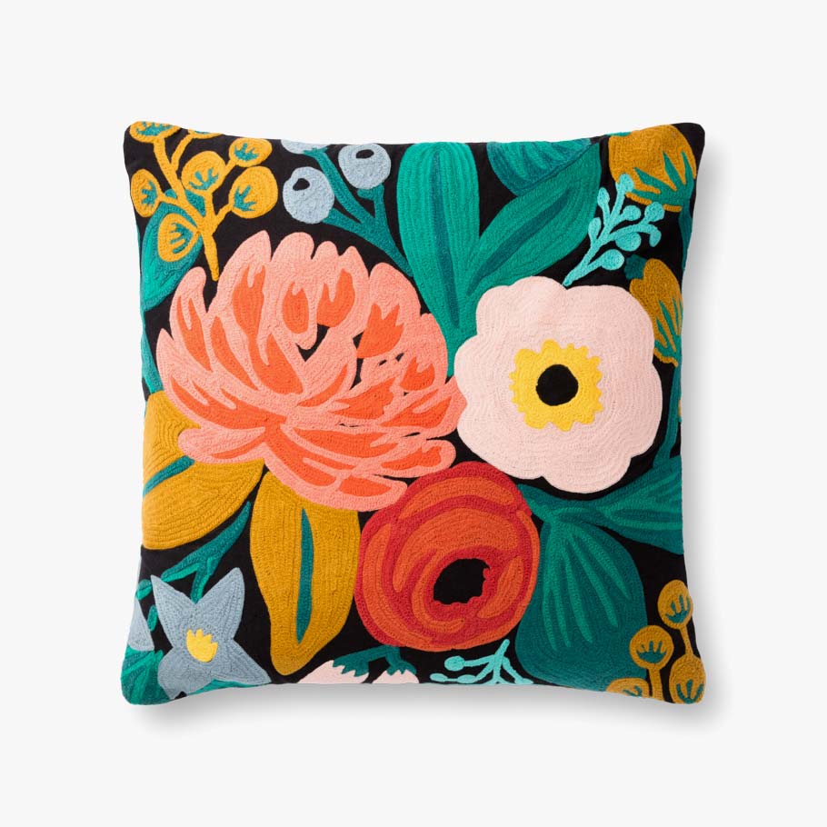 Embroidered Pillow - Black Vintage Blossoms