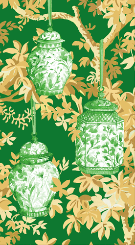 Guest Towel - Ginger Jars Dark Green
